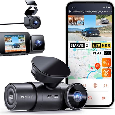 Vantrue N4S 3-Channel Dash Cam, 2.7K+1440P, WiFi, GPS, 1TB Max