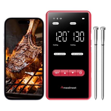 X Pro Wireless Meat Thermometer with Dual Wi Fi & BT, 2 Probes, 6 Sensors, IP69