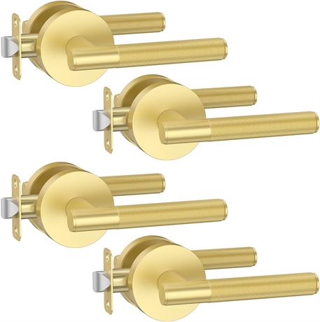 Asidrama 4 Pack Passage Gold Door Handles for Left/Right Doors with Locks