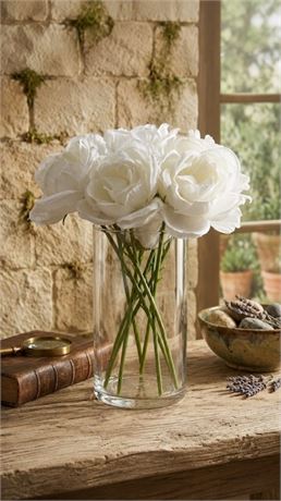 6pcs Real Touch Fake Austin Flowers, 17' Stem Artificial Roses & Peonies