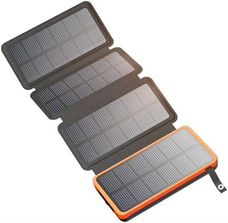 FEELLE Chargeur solaire 25 000 mAh, 4 panneaux, charge rapide 3 A, orange