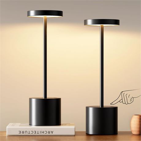 Lot de 2 lampes de table LED rechargeables, tactiles, 3 couleurs, dimmables