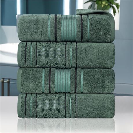 Superior Cotton Bath Towel Set, Large Plush Quick-Dry, Forest Green, 4-Pack