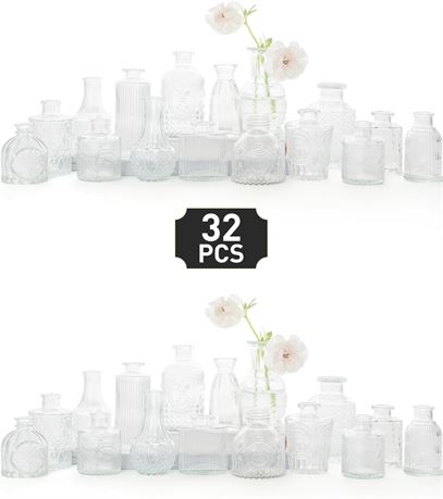 Set of 32 Clear Glass Bud Vases Small Vintage Centerpiece Decor