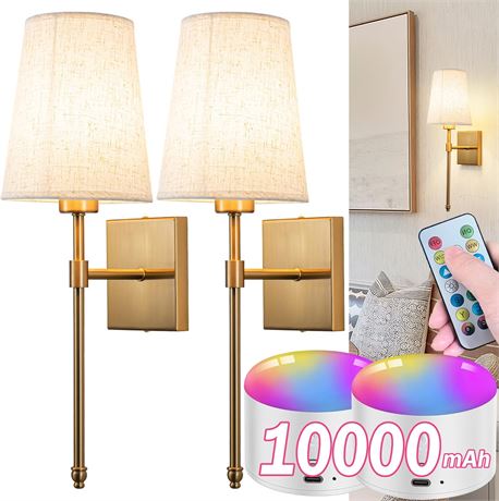 Battery Operated Wall Sconce Light Set of Two, Wireless Sconces with Remote