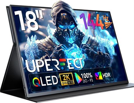 UPERFECT 18" Monitor, 2K 2560x1600, 144Hz, FreeSync HDR, USB-C/HDMI, VESA
