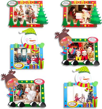6 Pcs Christmas Picture Frames, Wood Photo Frame Ornament, Craft Kit for Kids