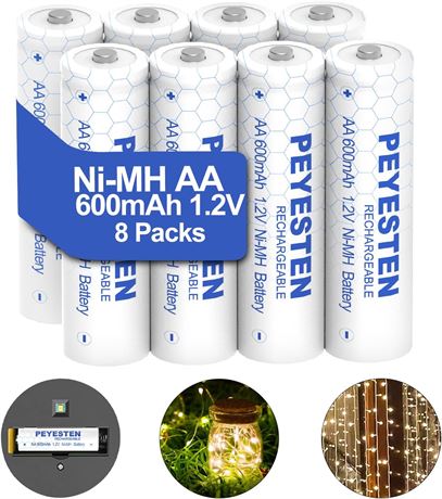 Piles Rechargeables PEYESTEN AA 1.2V 600mAh Lot 8 Lampes Solaire