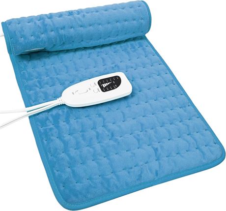 Electric Heating Pad with Moist and Dry Heat Timer 24x12 Blue