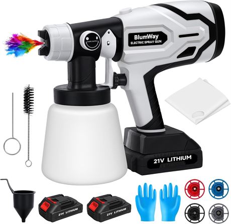 BlumWay Cordless Paint Sprayer HVLP 400W 1L 4 Copper Nozzles 180  Spray