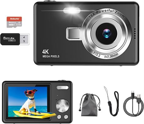 Appareil photo num rique 4K Acbaeta, autofocus 50 MP, 32 Go SD, 16x Zoom