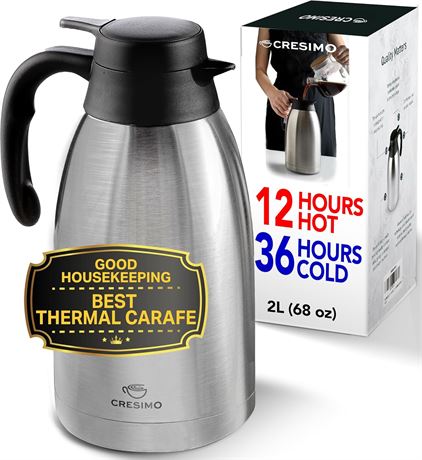 Thermal Coffee Carafe 68oz Stainless Steel, 12hr Heat Retention Dispenser