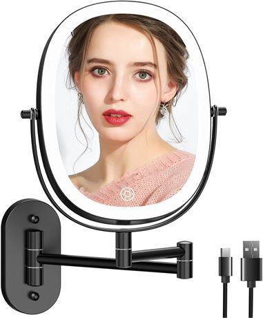 FUNTOUCH miroir maquillage mural LED rechargeable, grossissant 1x/7x