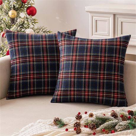 MIULEE Lot de 2 housses de coussin carr s No l bleu 45,7   45,7 cm