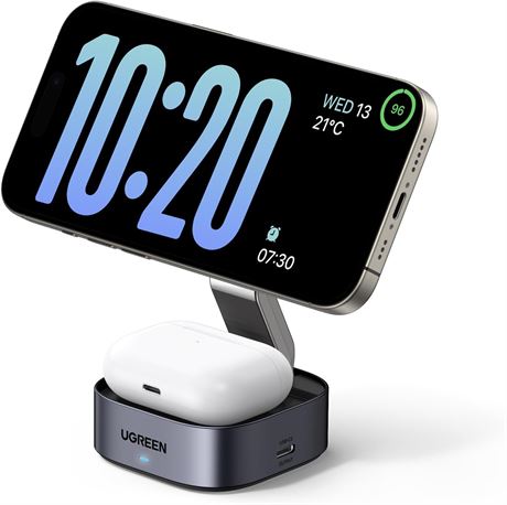 UGREEN MagFlow 2 in 1 Wireless Charging Station Stand for iPhone & AirPods