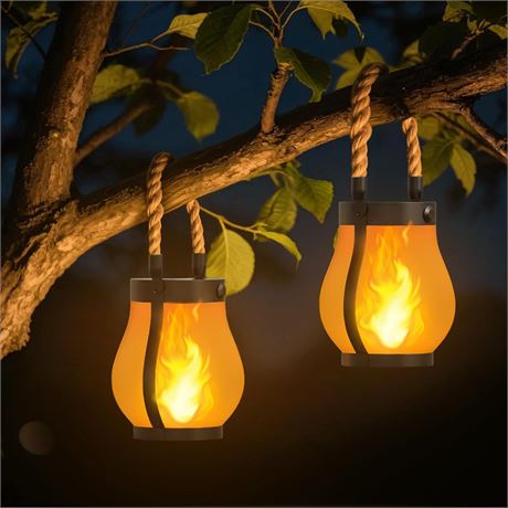 Hompavo one Solar Lanterns with Flame, Dual USB/Solar Charge & 2 Modes