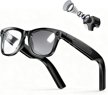 EarlySincere 4K AI Smart Glasses with Lenses, Translate, HD Video
