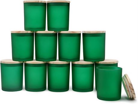 SHOWIN 7oz Candle Jars 12-Pack Frosted Green with Wood Lids