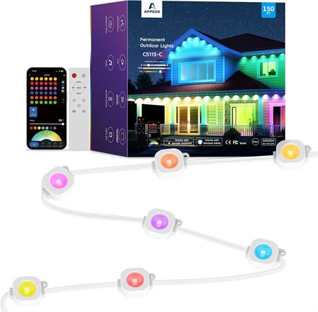 APPECK 150ft RGBW Permanent Outdoor Lights, 108 LEDs, 111+ Scene Modes, Alexa