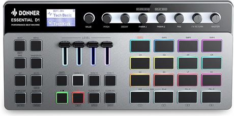 Donner Beat Machine: 16 RGB Pads, 12 Tracks, LCD, Effects.