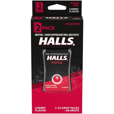 HALLS Minis Sugar Free Cherry Cough Drops 48 Count