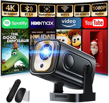 Mini Portable Projector 1080P, WiFi 6 & Bluetooth 5.4, Auto Focus, 270