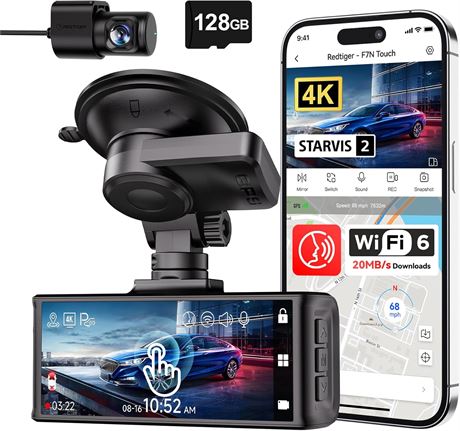 Dash Cam REDTIGER 4K WiFi 6 Écran Tactile GPS