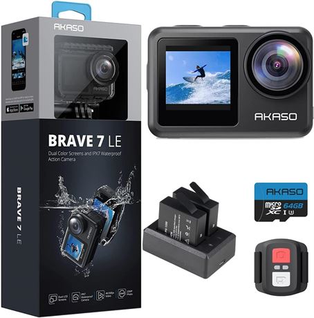 AKASO Brave 7 LE 4K60 Action Camera, Waterproof, Remote + 64GB