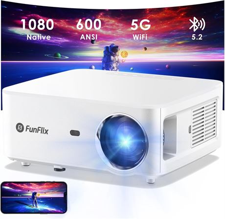 FunFlix 600 ANSI Projecteur WiFi 5G Bluetooth 1080p, 4K support, HDMI/USB