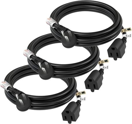 FIRMERST Extension Cord 6ft 15A Black - 3 Pack