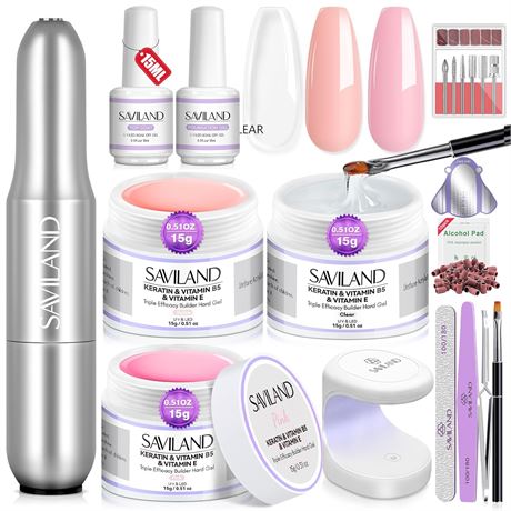 SAVILAND Builder Gel Set with Nail Drill 3 Gels (Clear Pink Nudes)