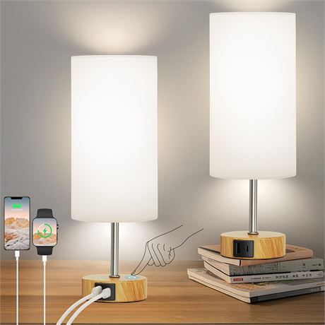 ROTTOGOON 12.8" Touch Lamp, 3-Way Dimmable Bedside Lamp with 2 USB Ports