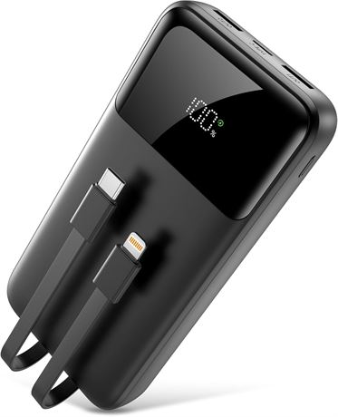 Power Bank 40000mAh, 22.5W Fast Charge, Built-in USB-C & Lightning, LCD