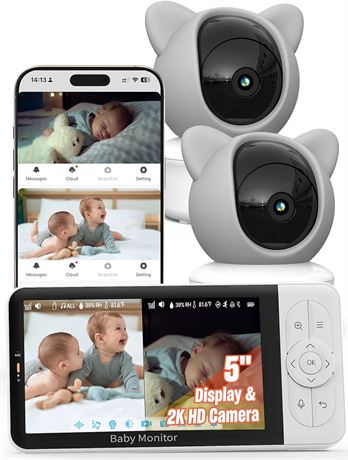 iFamily WiFi Baby Monitor with App, 5" HD & 2K Camera, Night Vision