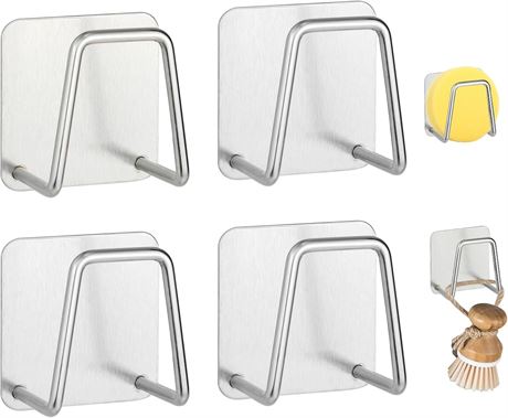 4Pcs Sponge Holder for Sink, LIOUCBD SUS304 Stainless Adhesive Caddy, White