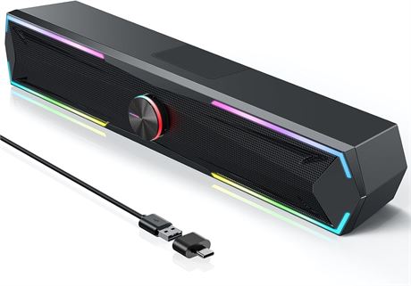 Tylubio barre de son PC stéréo LED USB avec contrôle bouton poussoir