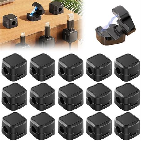 Magnetic Cable Organizer, 15-Pack, Strong Adhesive Holder, Cable Keeper (Black)