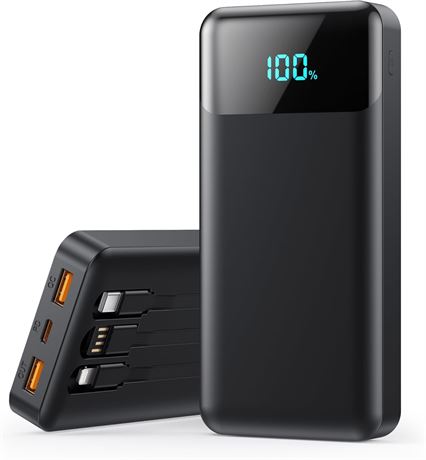 Batterie Externe 40800mAh 25W 3 Câbles Intégrés LED Noir
