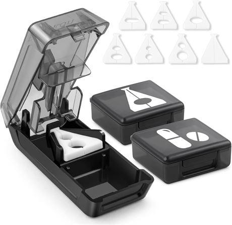 Fullicon Pill Cutter Splitter with V-Shape Holder & 2 Pill Organizers