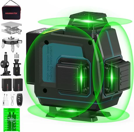 Niveau laser 4D vert 3x360 auto-nivelant télécommande 2 batteries chantier