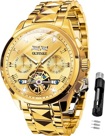 OUPINKE Men’s Skeleton Automatic Luxury Watch Tungsten Steel