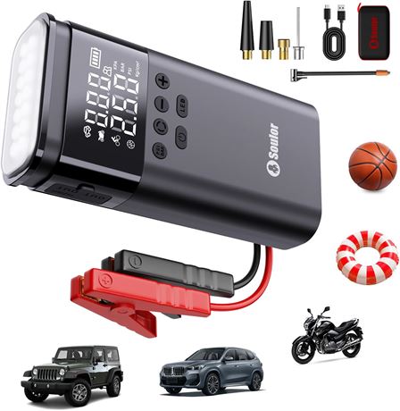 16-in-1 6000A 150PSI Jump Starter with Air Compressor, LCD Display