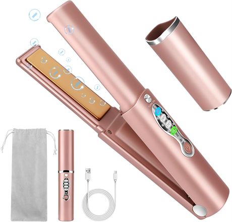 Cordless Mini Hair Straightener & Curler, USB Rechargeable, Travel Size
