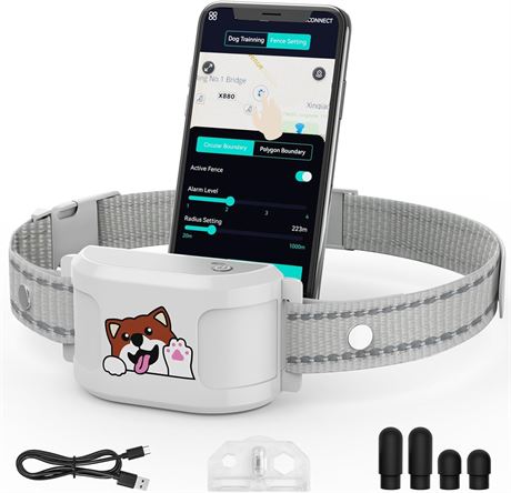 GPS Dog Fence & Tracking Collar with Boundaries, Waterproof Rechargeable