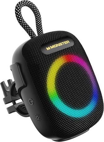Monster S300 Bluetooth Bike Speaker, IPX7 Waterproof, RGB Lights, 10H, Black