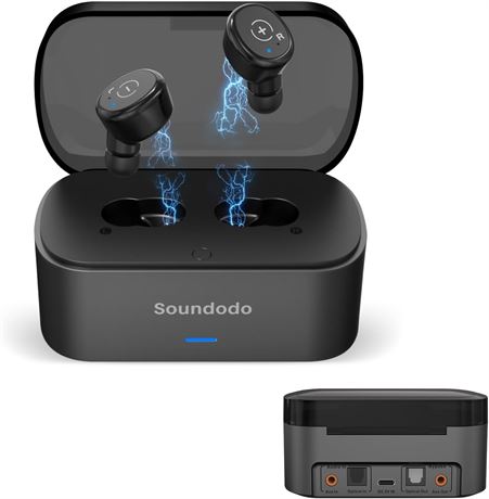 Wireless TV Earbuds with Transmitter & Dock, Plug & Play, 50ft Range