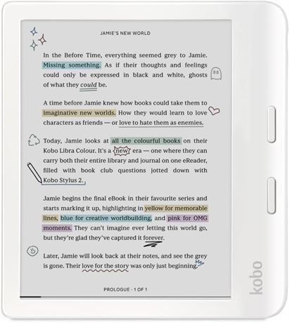 Kobo Libra Colour eReader | 7in Kaleido Color Display | Dark Mode | White