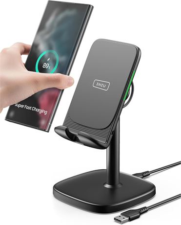 INIU Chargeur sans fil 15 W Qi, station de bureau avec lumi re adaptative