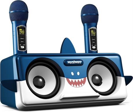 MASINGO Shark Karaoke Machine for Kids with 2 Bluetooth Mics, PA