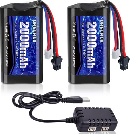 Batterie URGENEX Li-ion 2000 mAh 7,4 V SM2P, rechargeable pour RC